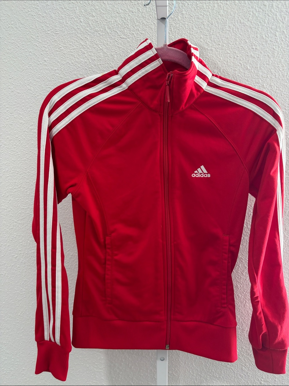 adidas Red Track Jacket with White Signature Stripes - Picture 3 of 6